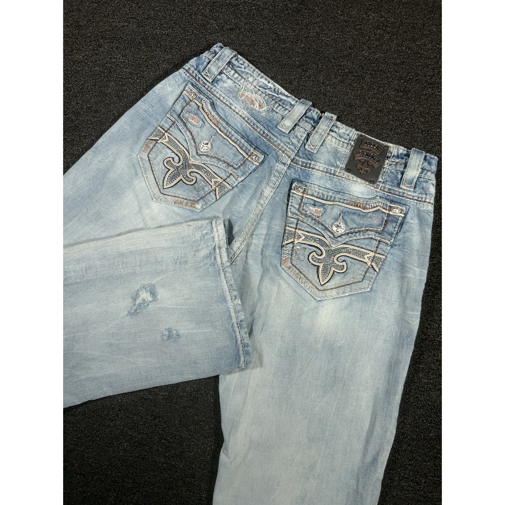 Rock Revival Jeans Men 38x33 Blue Kraig Relaxed Straight Distressed Embroidered